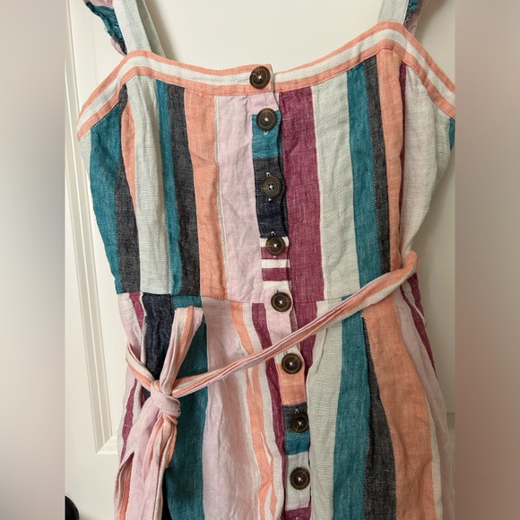 J.CREW Button Up Belted Midi Striped Dress in 100% Linen Size 6 - Picture 4 of 7